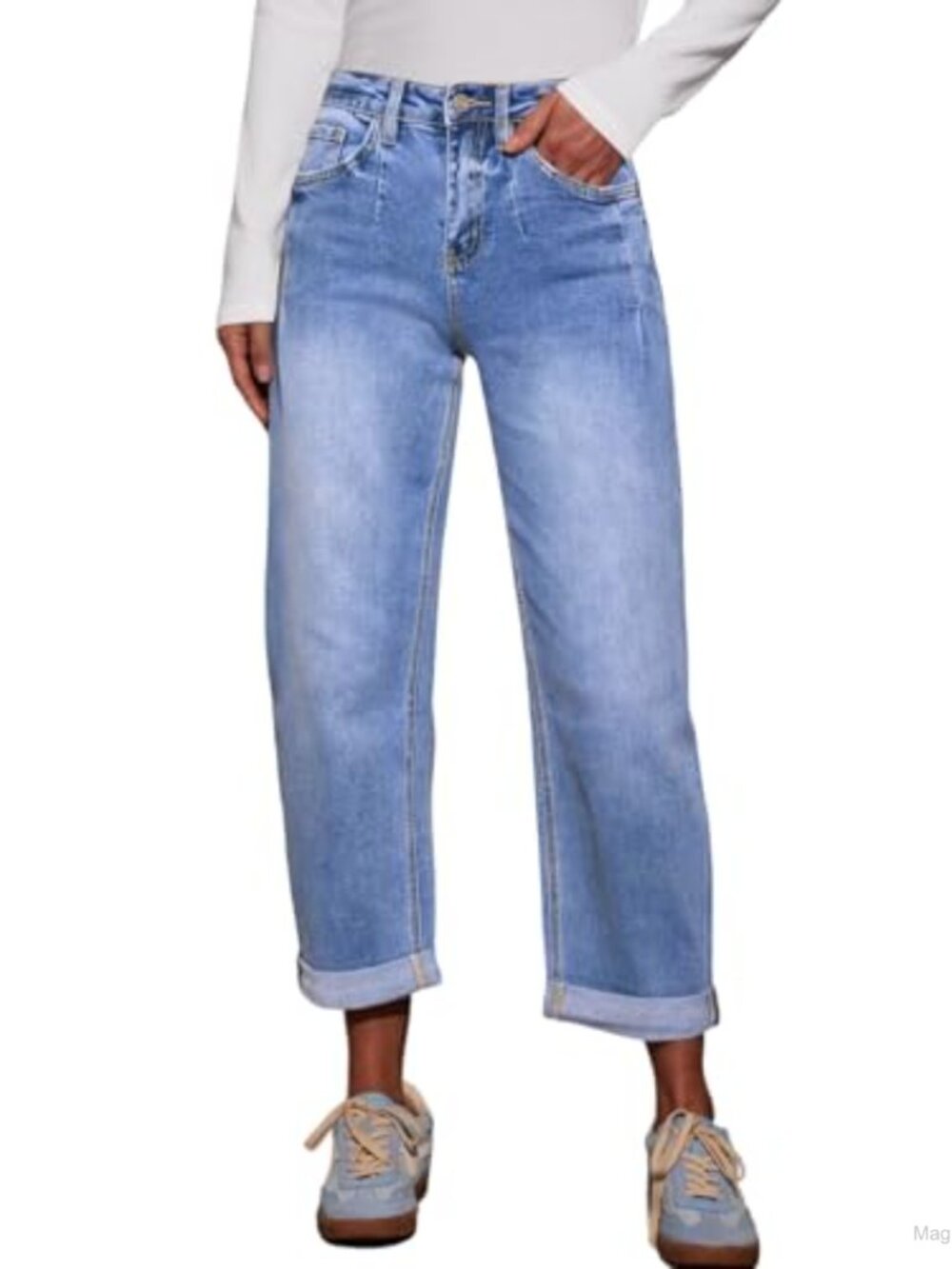 High Waisted Straight Leg Jeans Stretchy Denim Pants Relaxed Fit